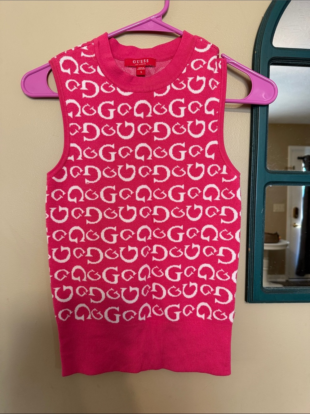 Guess Hot Pink Sleeveless Logo Knit Tank